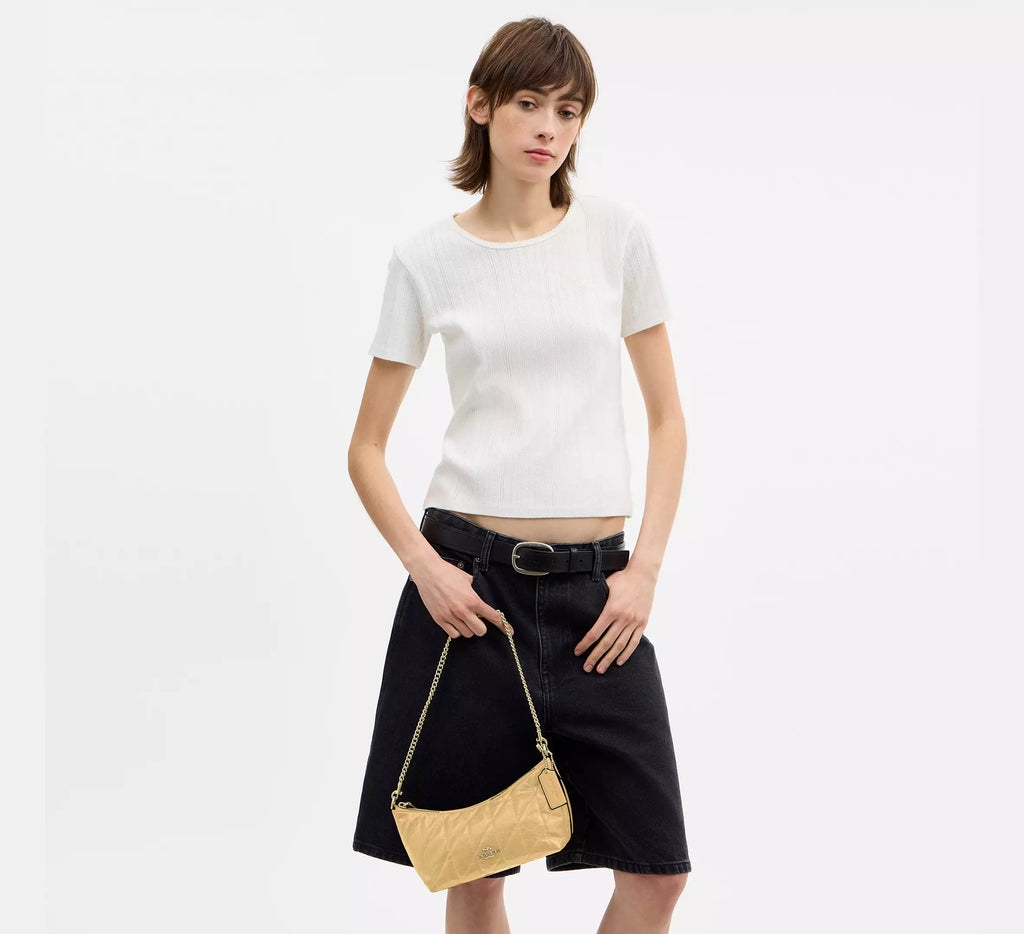 Coach Caitlin Shoulder Bag With Quilting   -  Gold/Soft Yellow