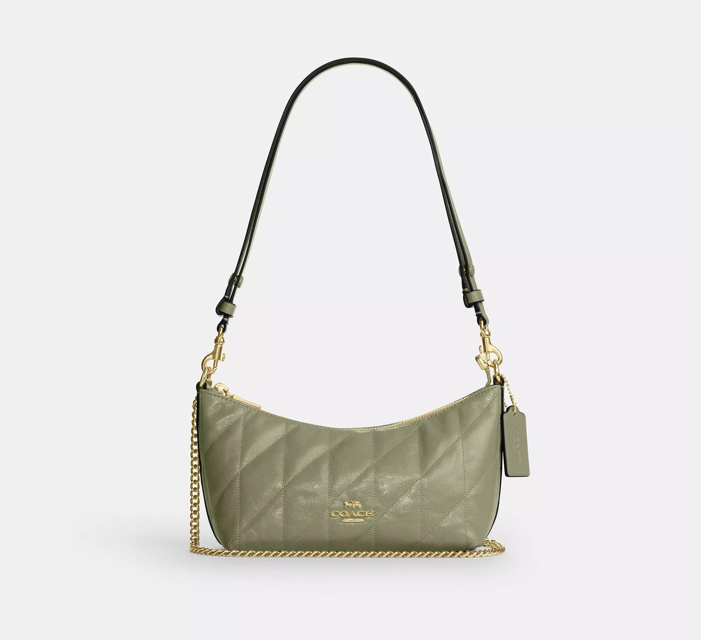 Coach Caitlin Shoulder Bag With Quilting   -  Gold/Pistachio