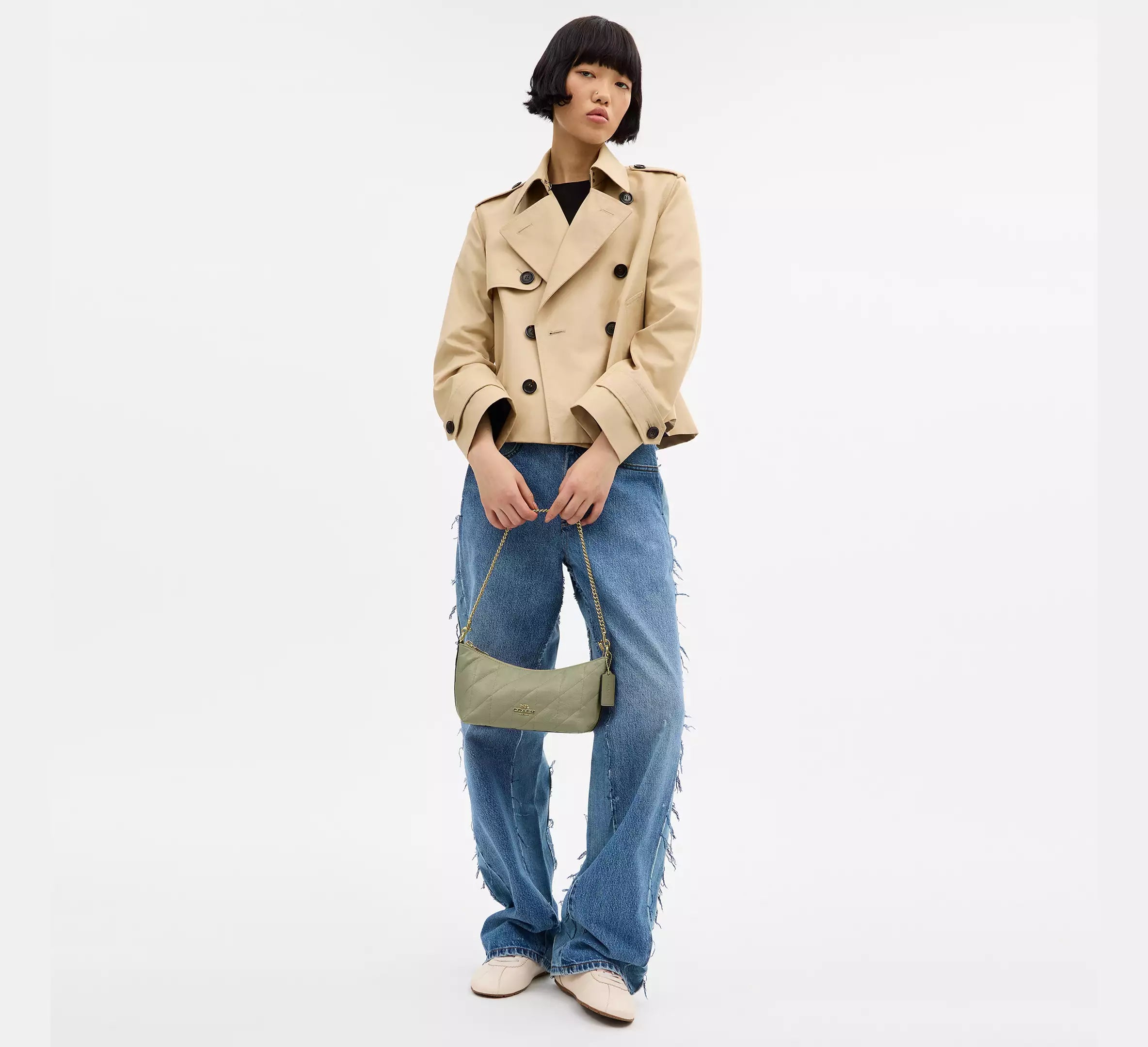 Coach Caitlin Shoulder Bag With Quilting   -  Gold/Pistachio