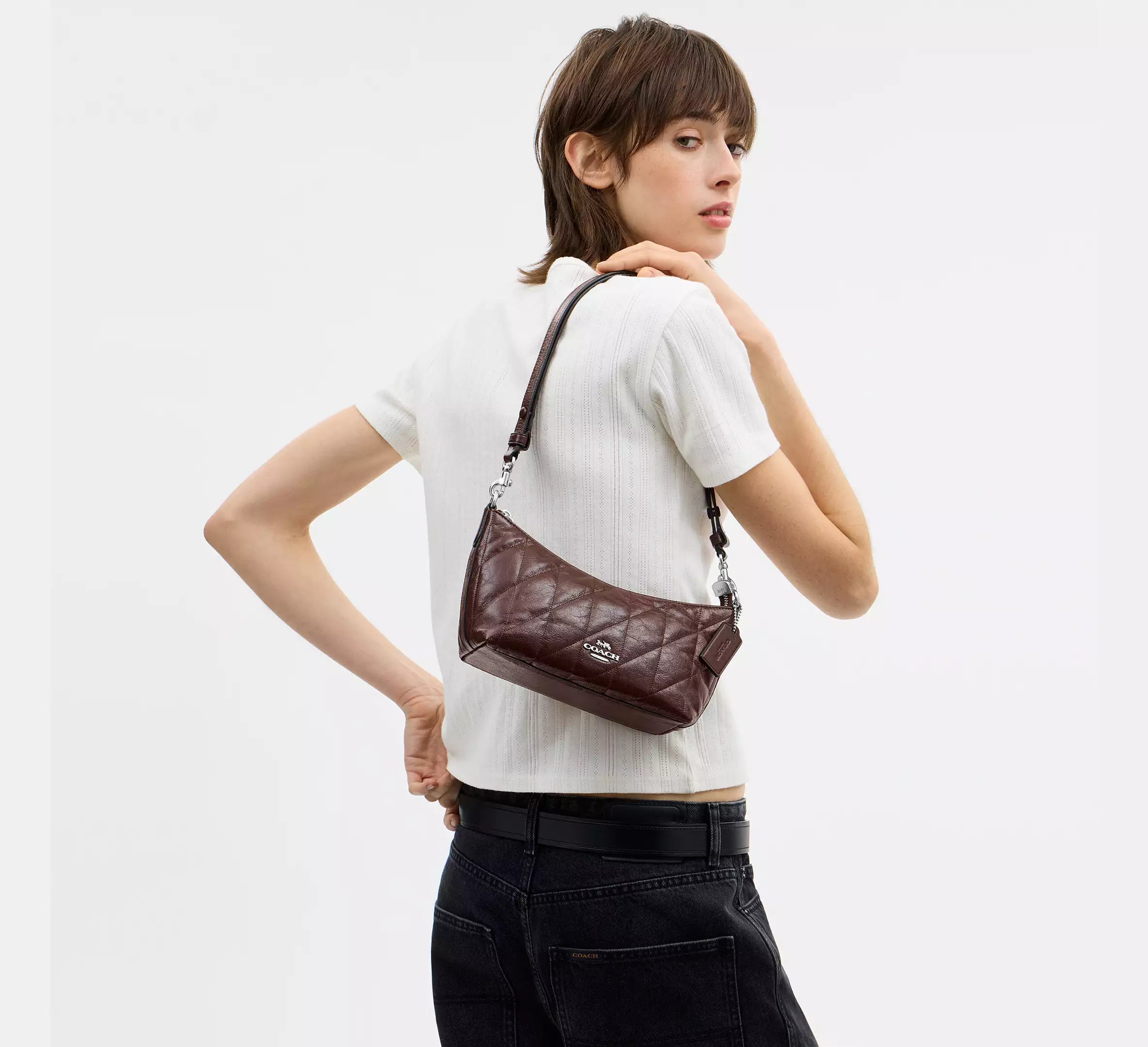 Coach Caitlin Shoulder Bag With Quilting   -   Silver/Maple