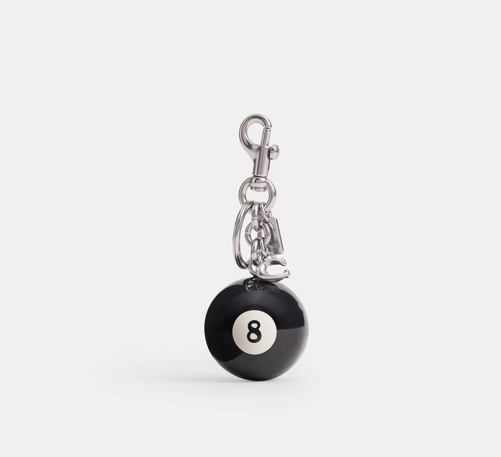Coach Eight Ball Bag Charm  -  Silver/Black