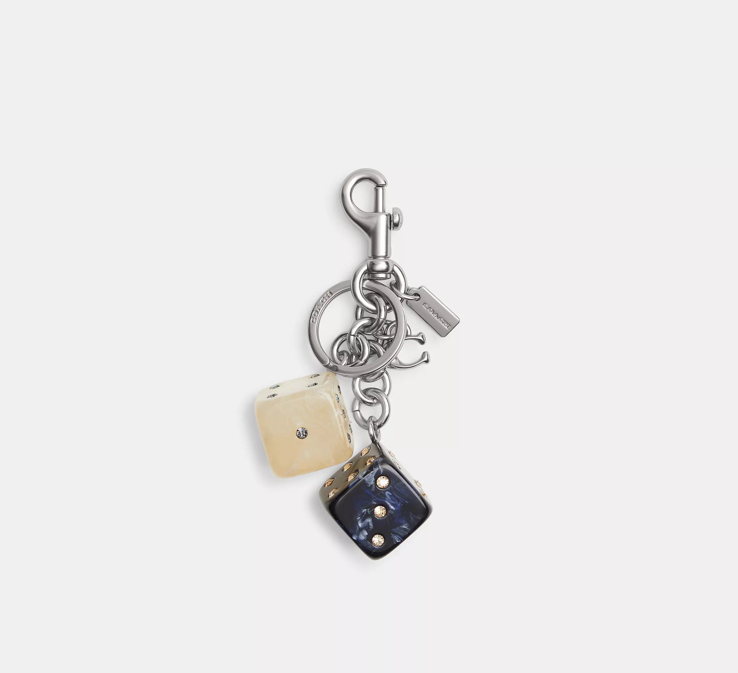 Coach Dice Bag Charm  -  Light Antique Gold/Silver Black Multi