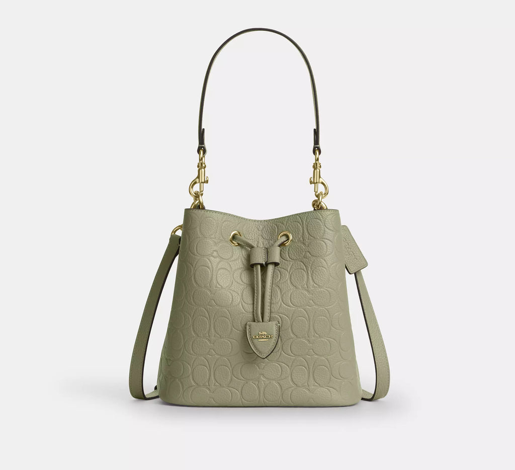 Coach Rowan Bucket Bag In Signature Leather - Gold/Pistachio