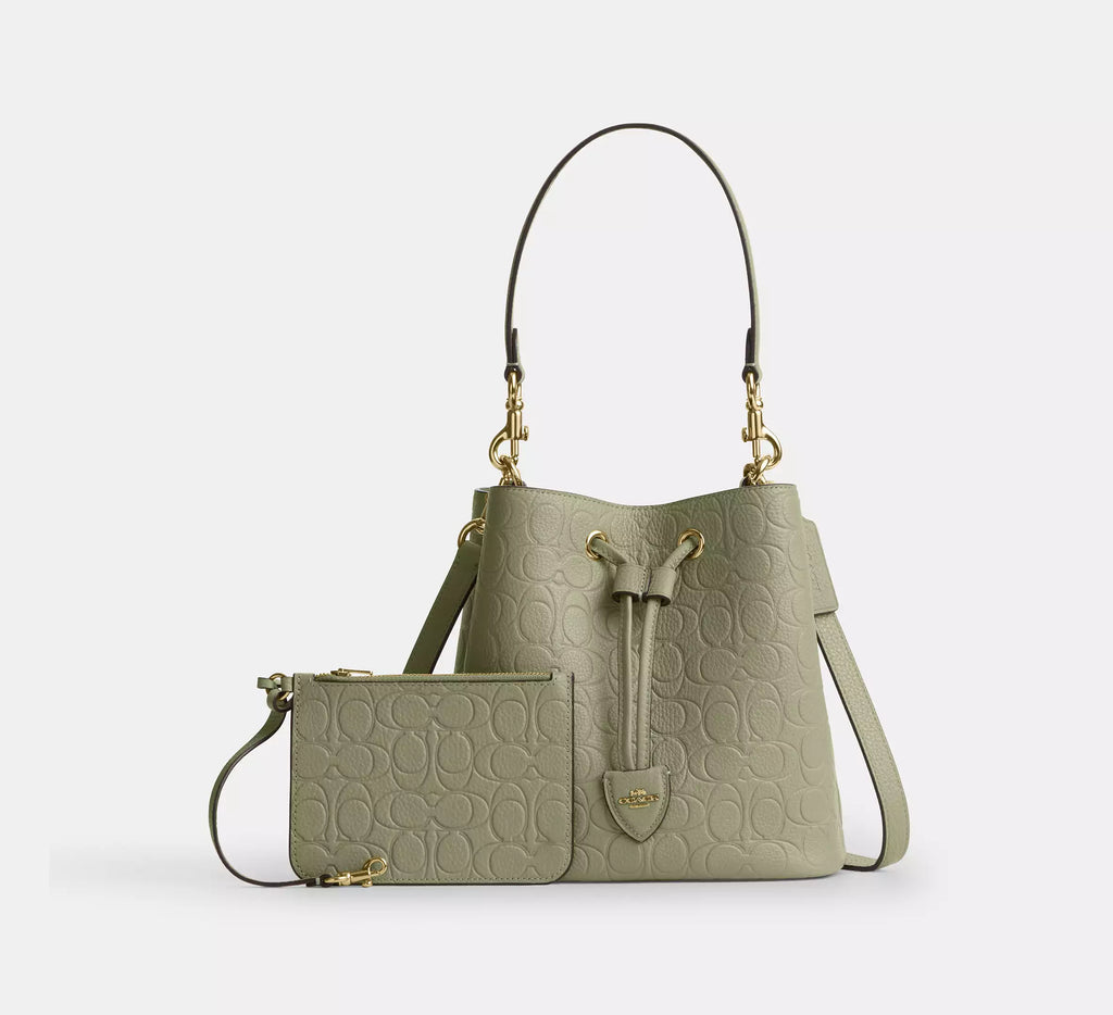 Coach Rowan Bucket Bag In Signature Leather - Gold/Pistachio