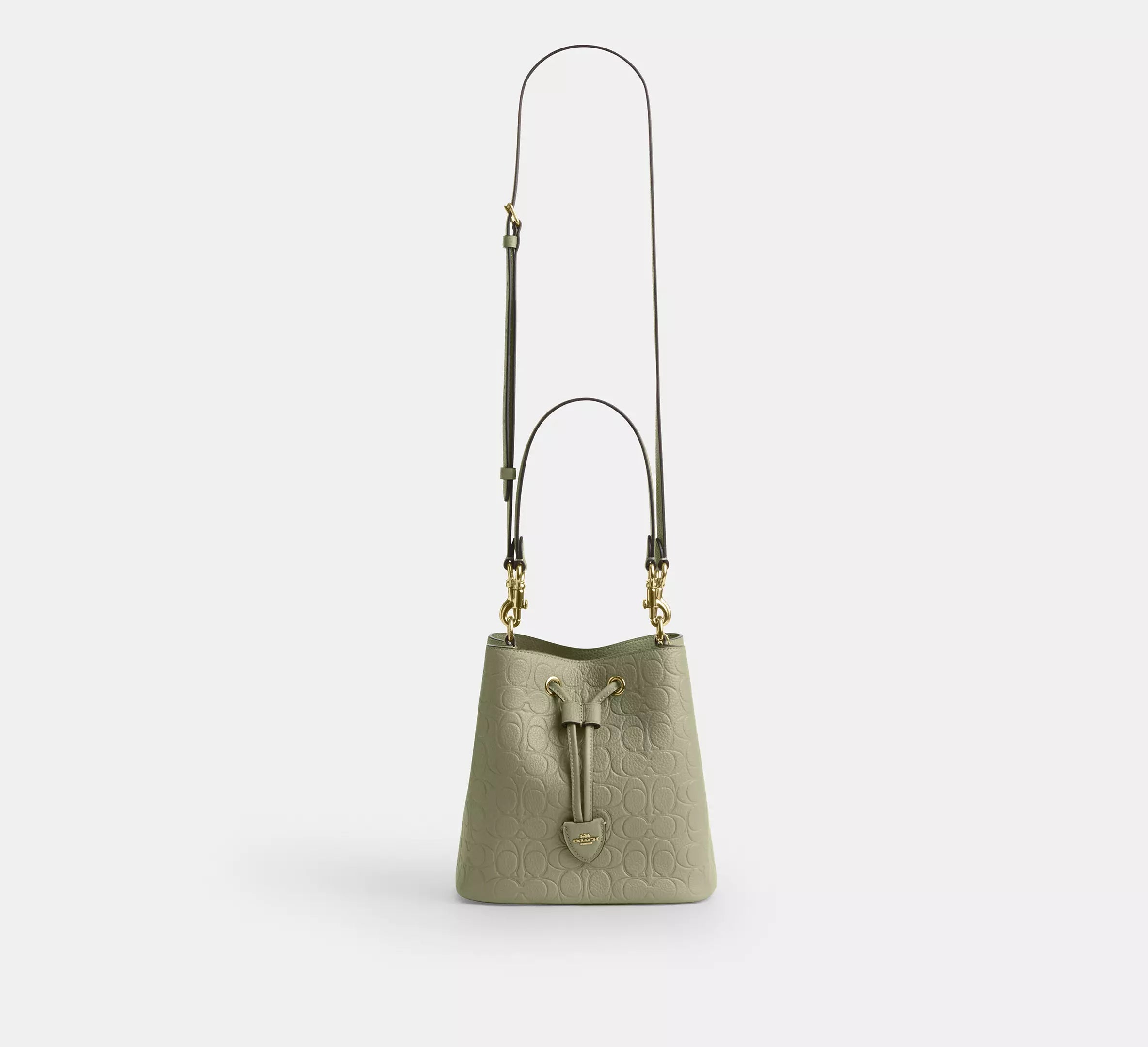 Coach Rowan Bucket Bag In Signature Leather - Gold/Pistachio