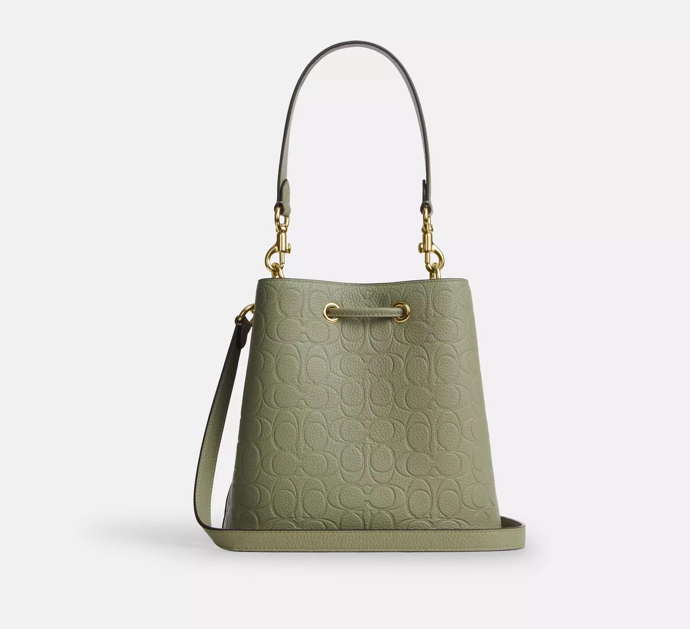 Coach Rowan Bucket Bag In Signature Leather - Gold/Pistachio