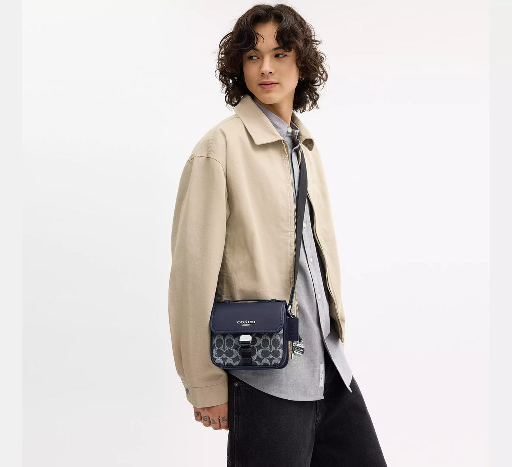 Coach Racer Crossbody Bag In Signature With Charms - Silver