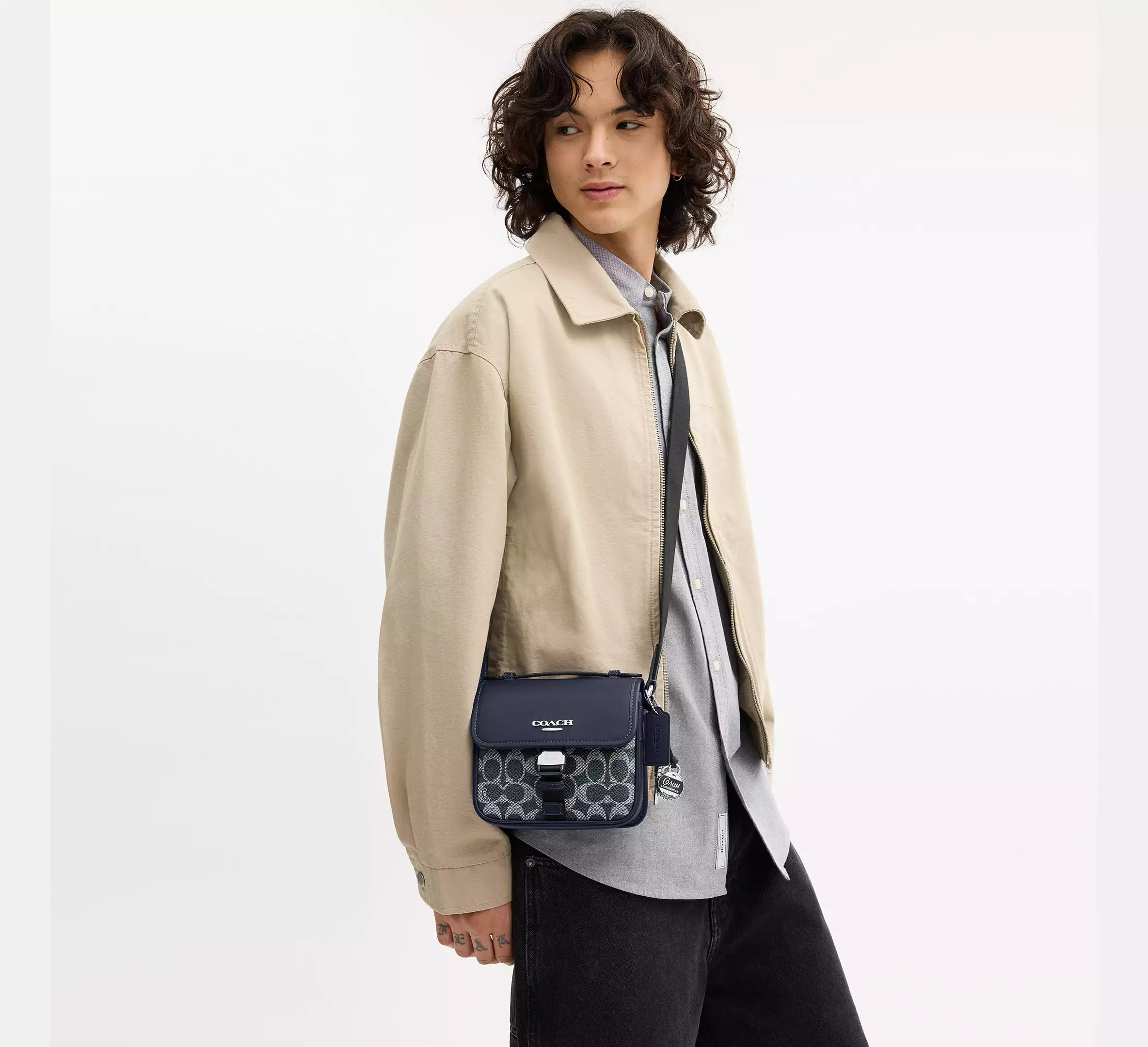 Coach Racer Crossbody Bag In Signature With Charms - Silver