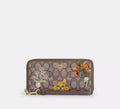 Coach Long Zip Around Wallet In Signature Jacquard With Floral Embroidery  - Gold/Oak Multi