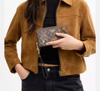 Coach Long Zip Around Wallet In Signature Jacquard With Floral Embroidery  - Gold/Oak Multi