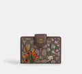 Coach Medium Corner Zip Wallet In Signature Jacquard With Floral Embroidery - Gold/Oak Multi
