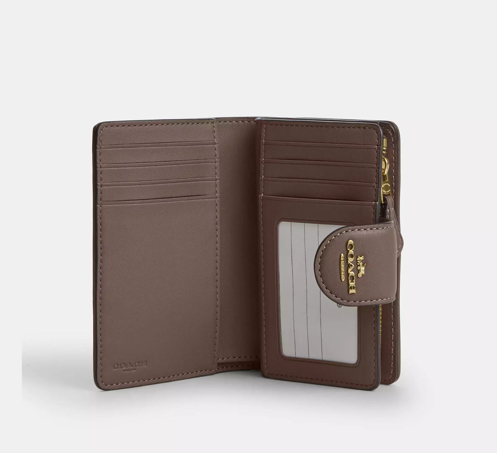 Coach Medium Corner Zip Wallet In Signature Jacquard With Floral Embroidery - Gold/Oak Multi