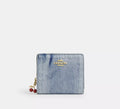 Coach Snap Wallet In Loved Denim With Charm -  Gold/Light Indigo