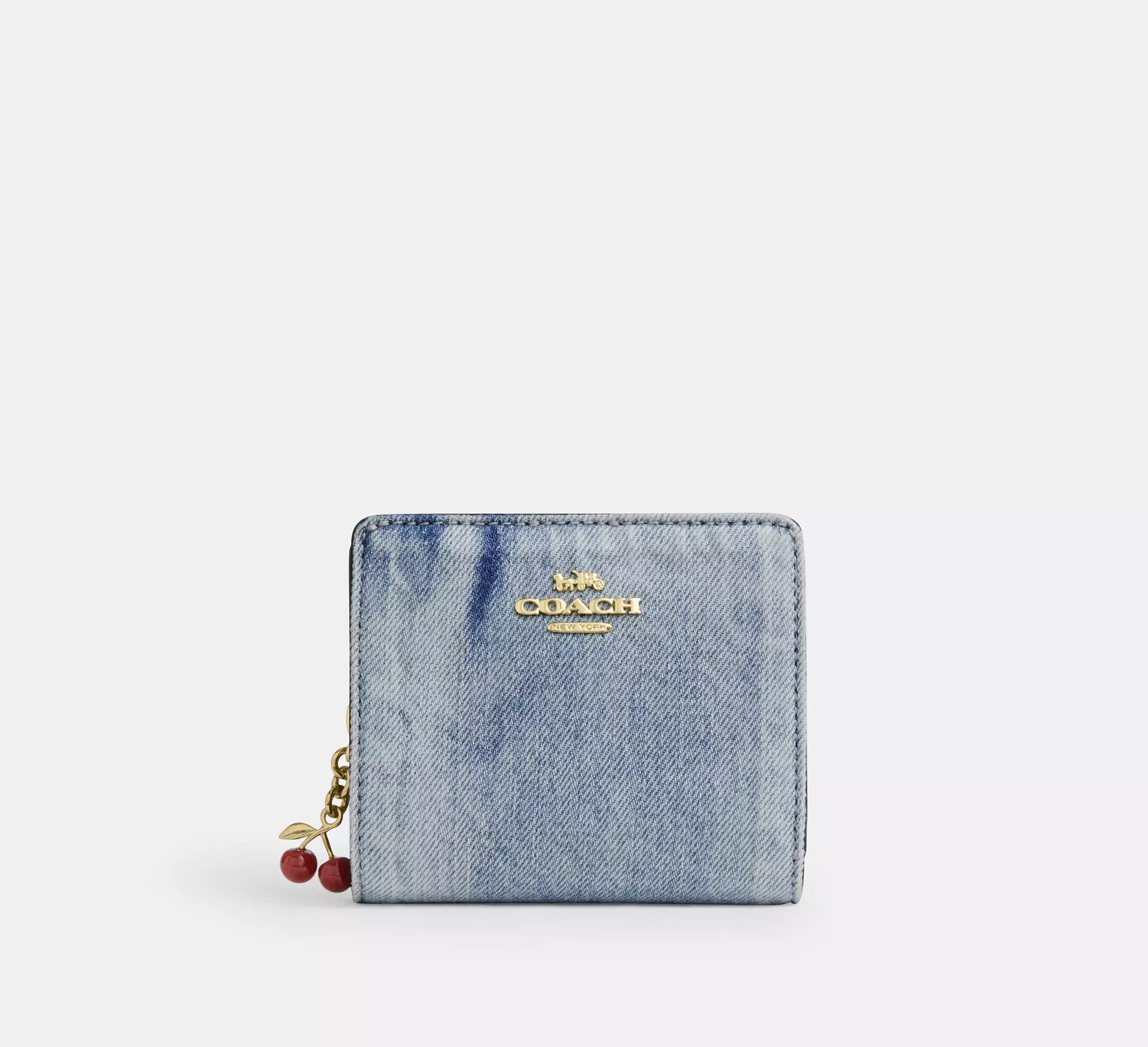Coach Snap Wallet In Loved Denim With Charm -  Gold/Light Indigo