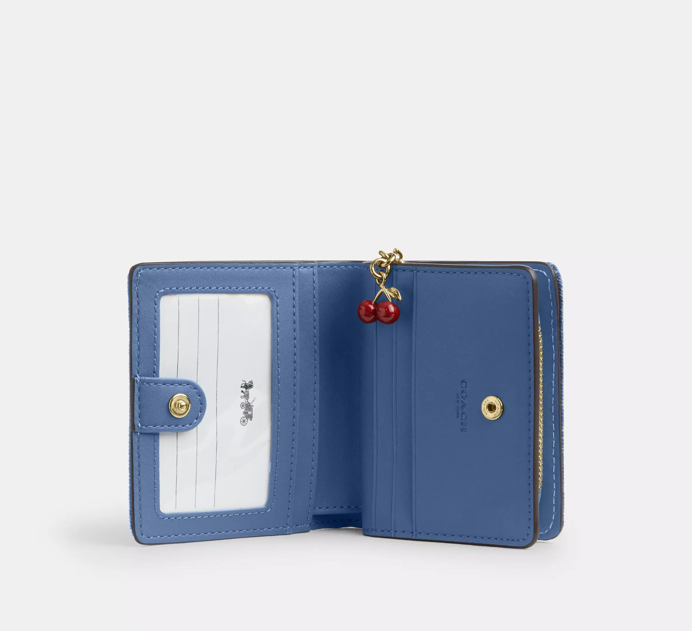 Coach Snap Wallet In Loved Denim With Charm -  Gold/Light Indigo