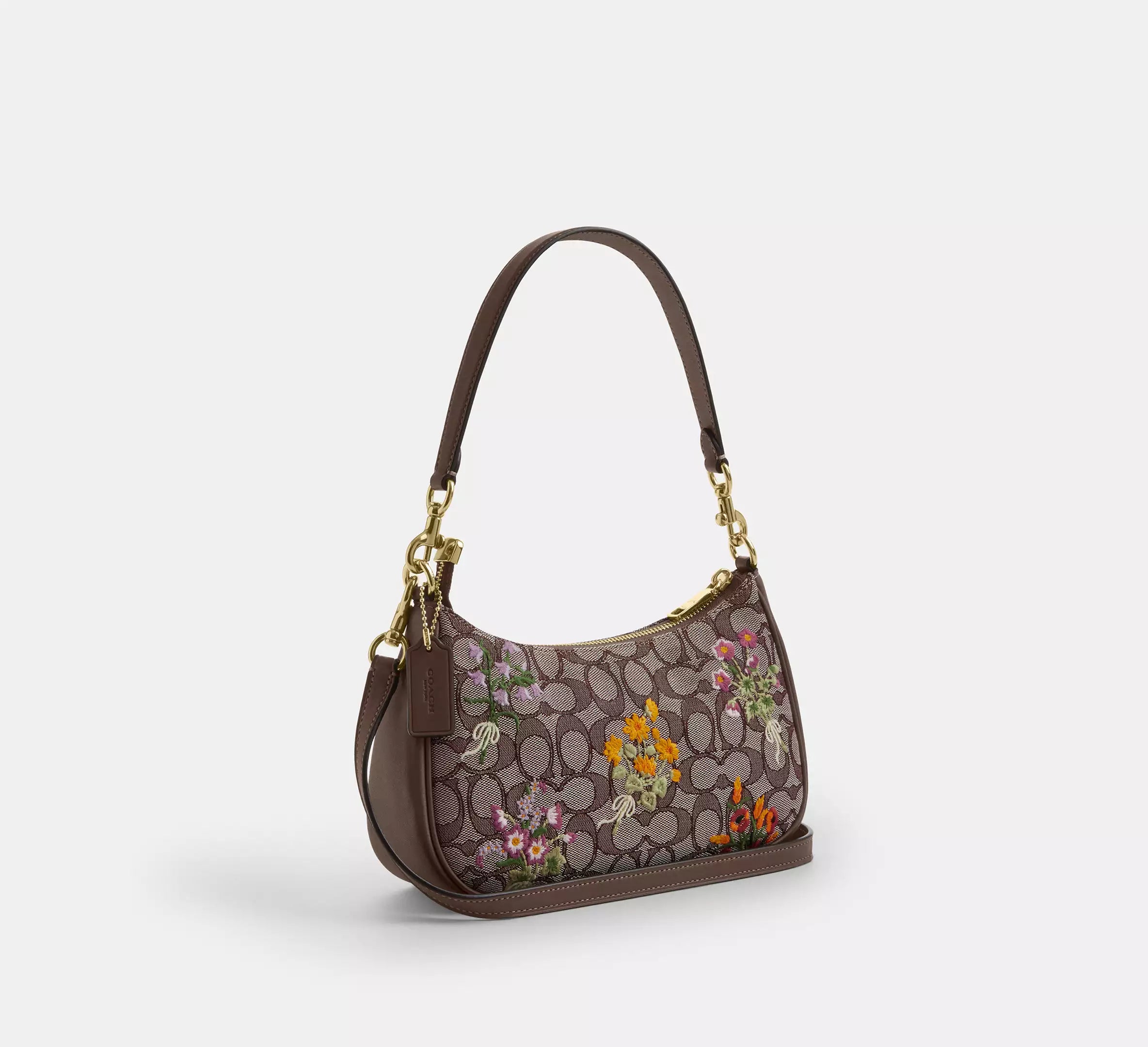 Coach Teri Shoulder Bag In Signature Jacquard With Floral Embroidery - Gold/Oak Multi