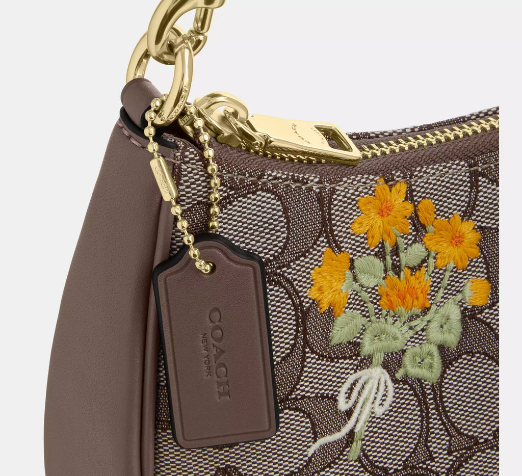 Coach Teri Shoulder Bag In Signature Jacquard With Floral Embroidery - Gold/Oak Multi