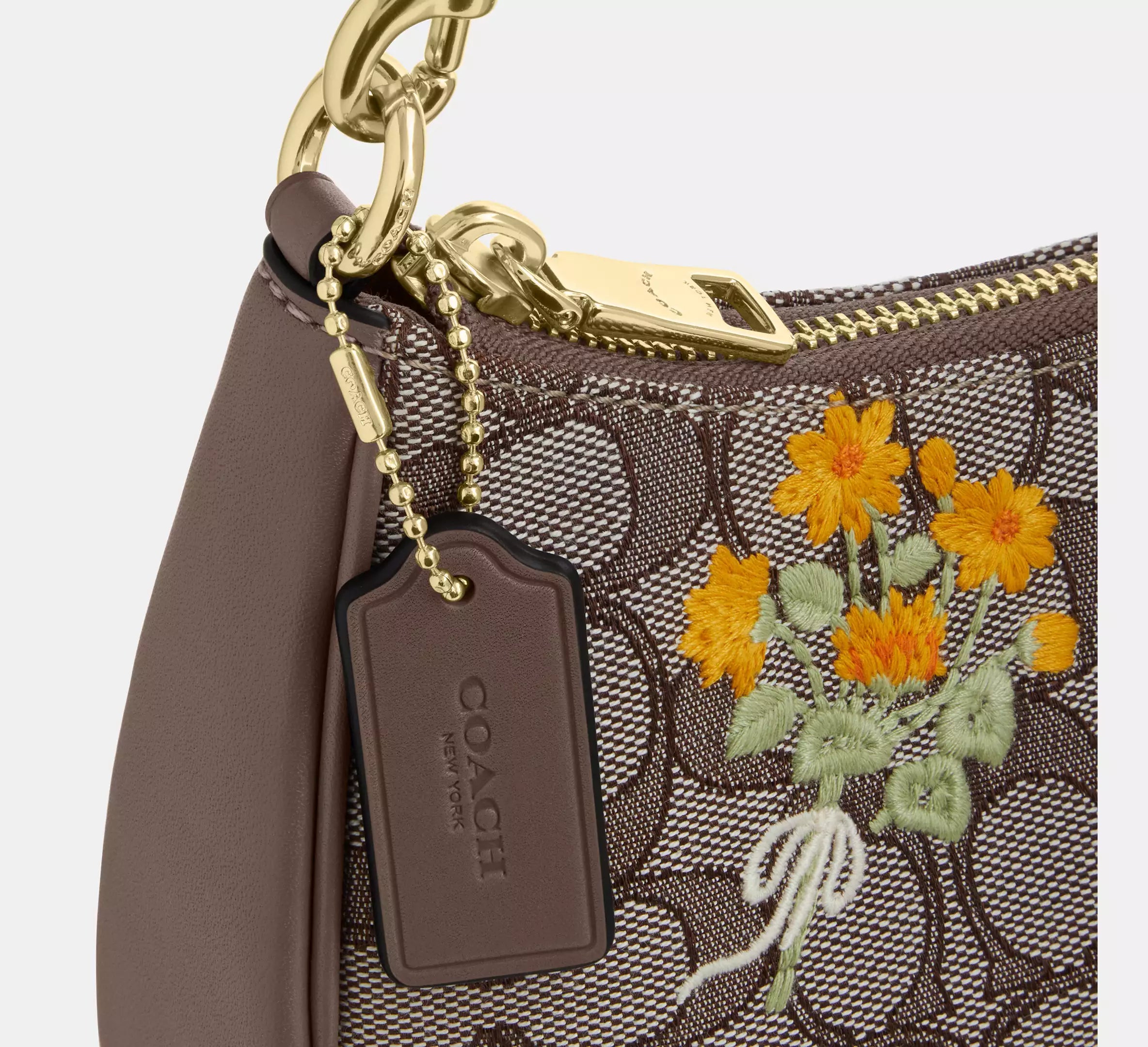 Coach Teri Shoulder Bag In Signature Jacquard With Floral Embroidery - Gold/Oak Multi