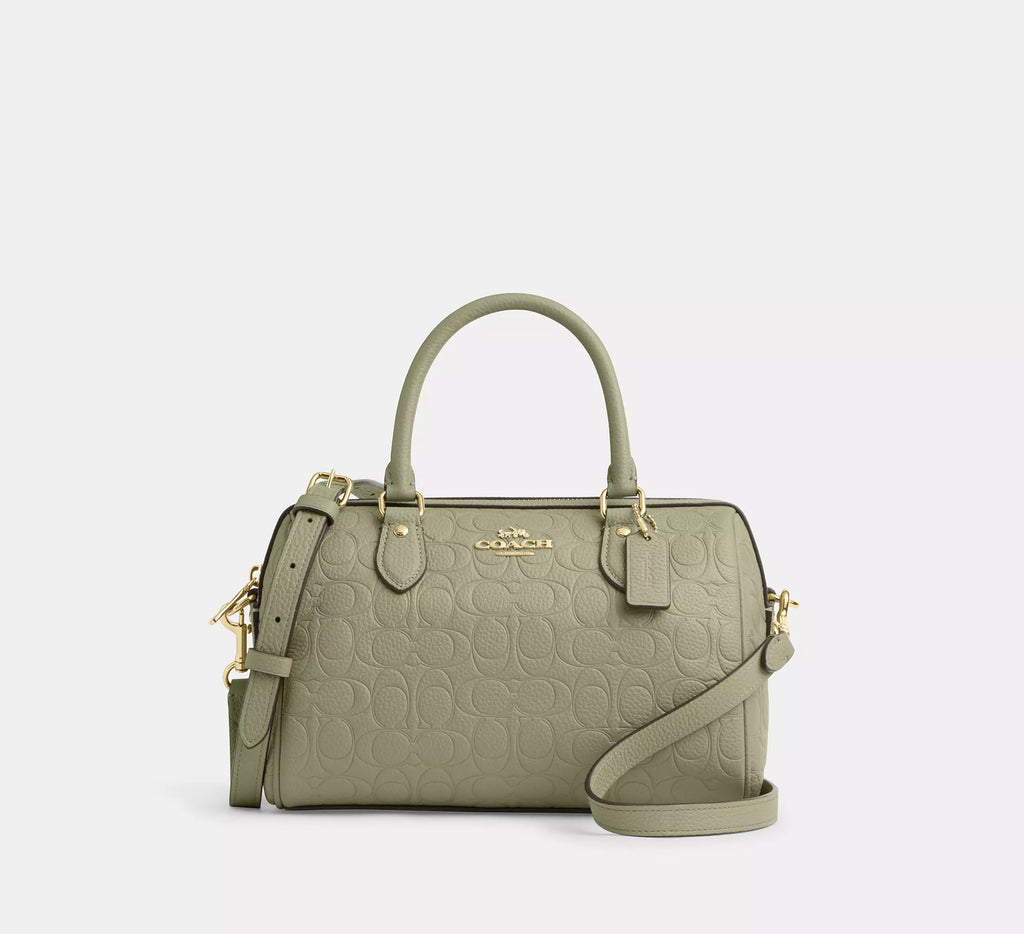 Coach Rowan Satchel Bag In Signature Leather - Gold/Pistachio