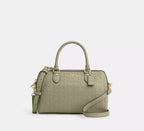 Coach Rowan Satchel Bag In Signature Leather - Gold/Pistachio