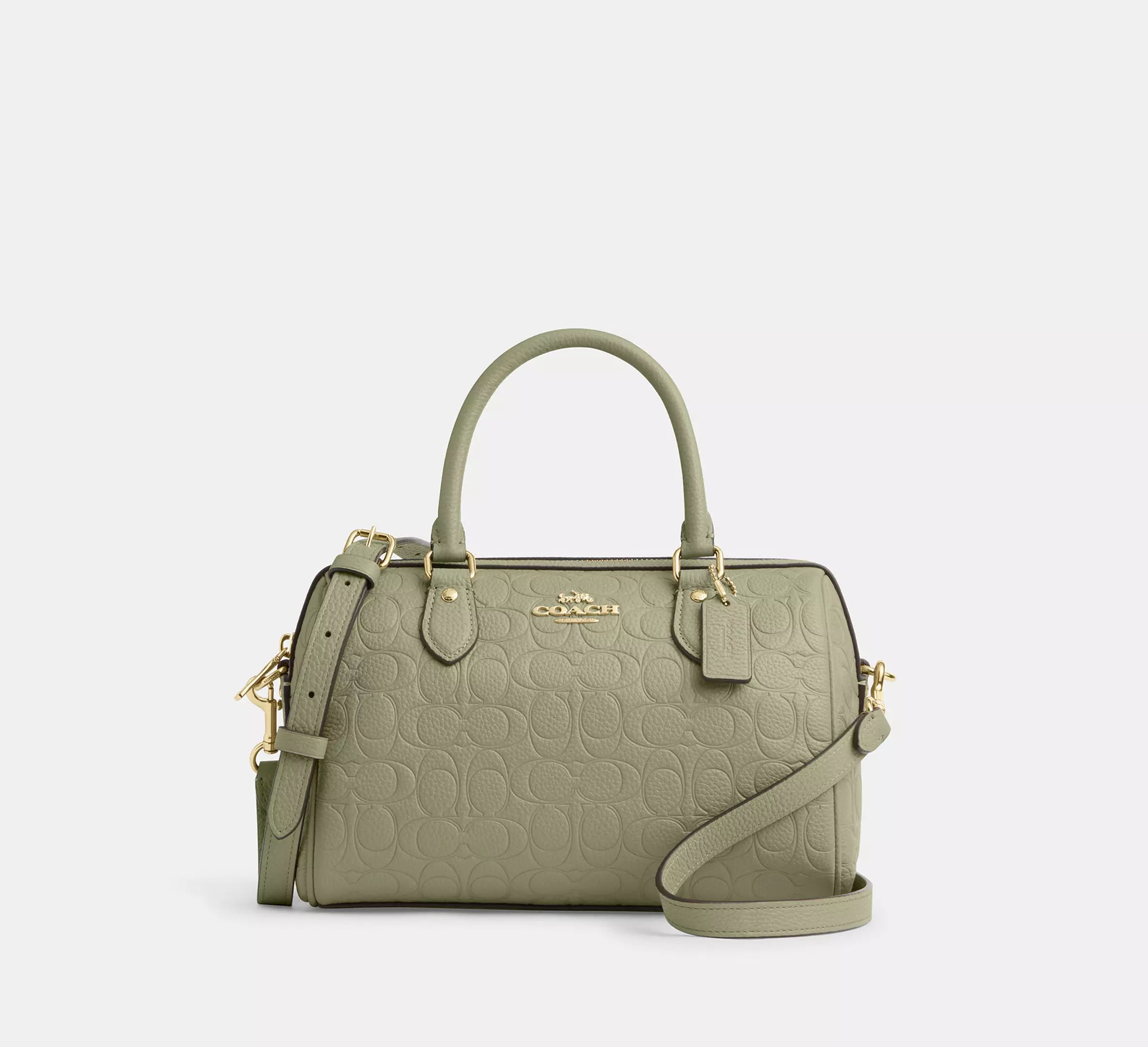 Coach Rowan Satchel Bag In Signature Leather - Gold/Pistachio