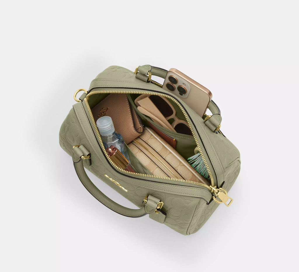 Coach Rowan Satchel Bag In Signature Leather - Gold/Pistachio