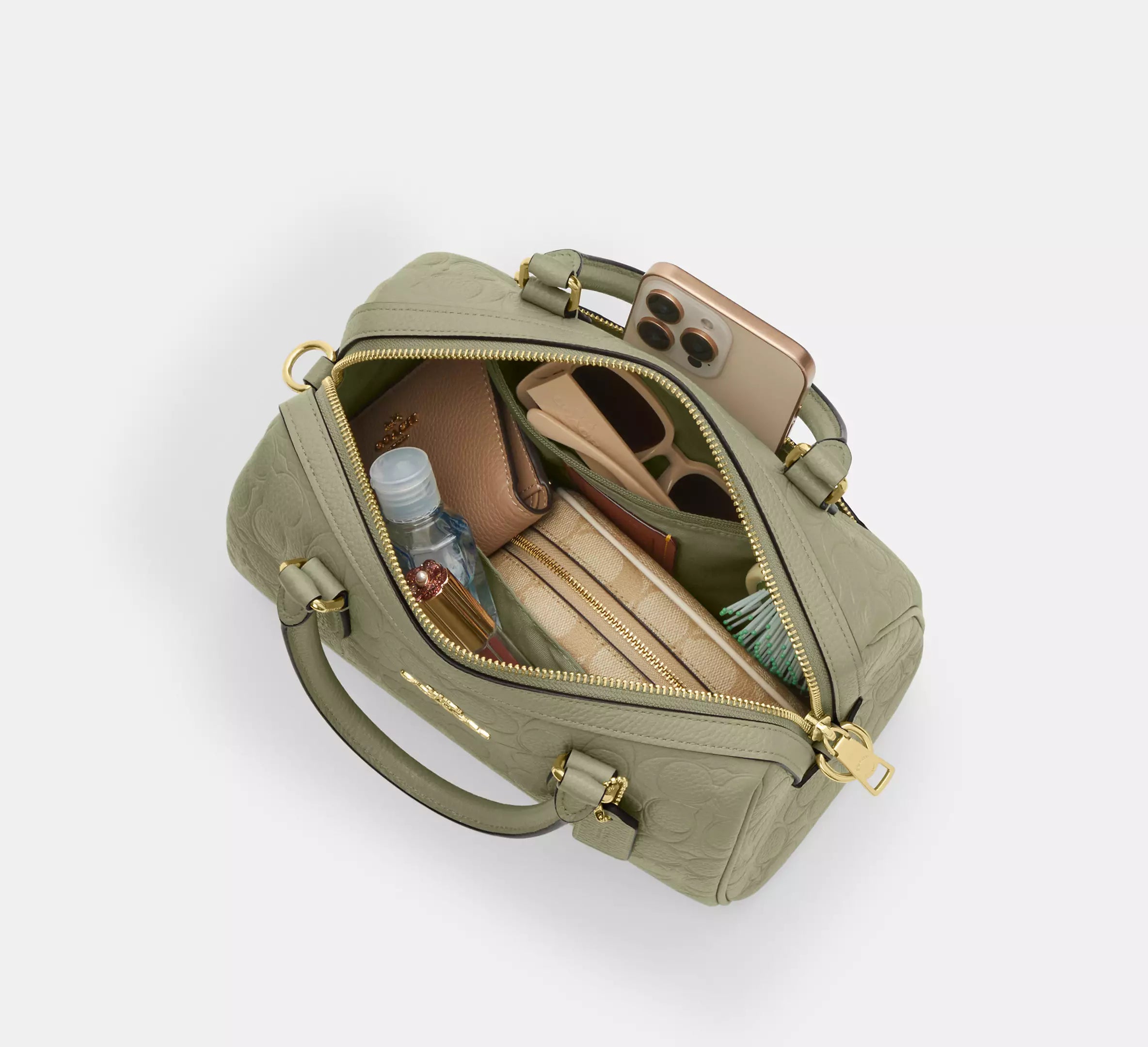 Coach Rowan Satchel Bag In Signature Leather - Gold/Pistachio