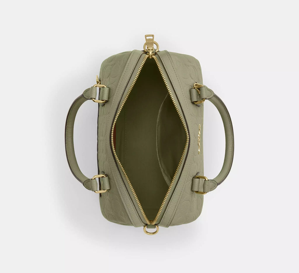Coach Rowan Satchel Bag In Signature Leather - Gold/Pistachio