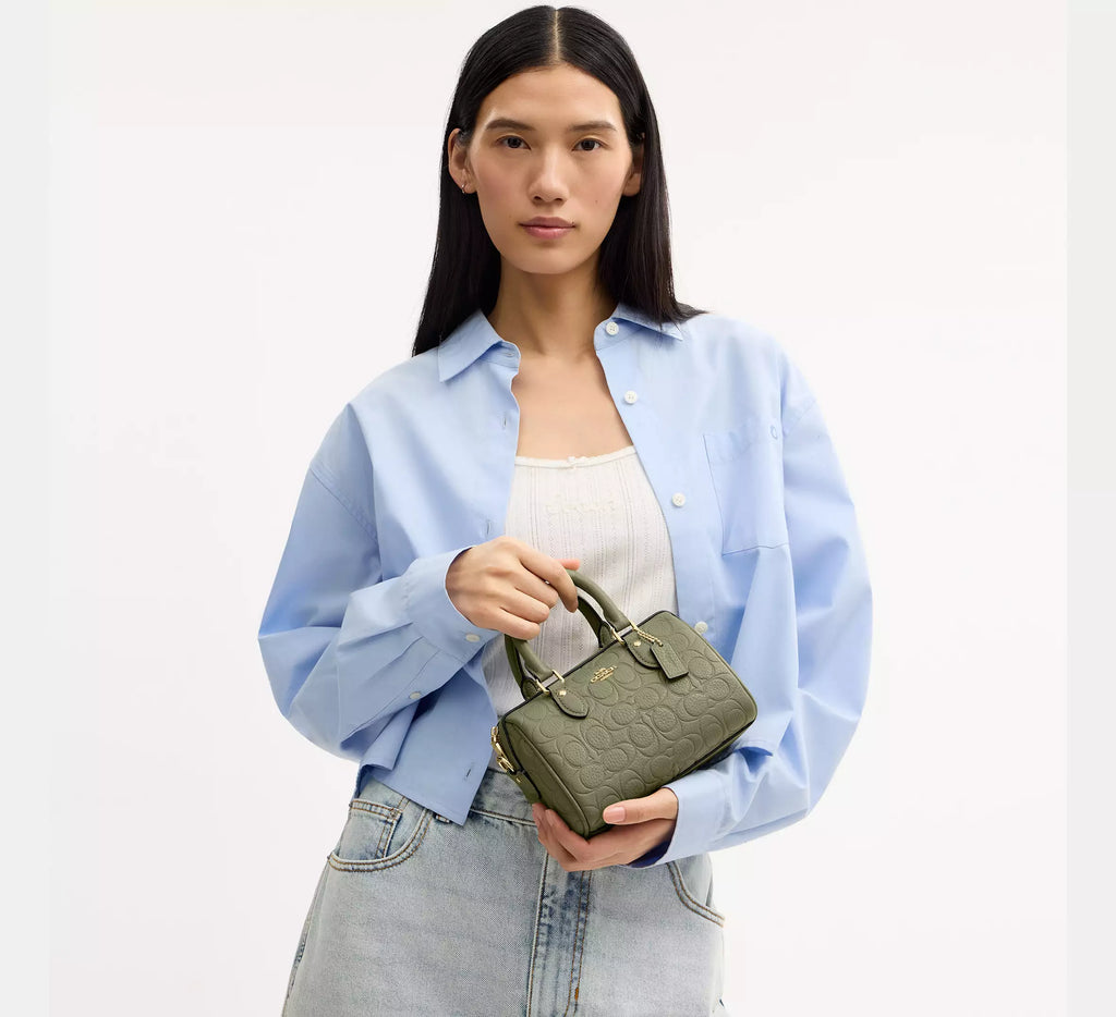 Coach Mini Rowan Crossbody Bag In Signature Leather - Gold/Pistachio