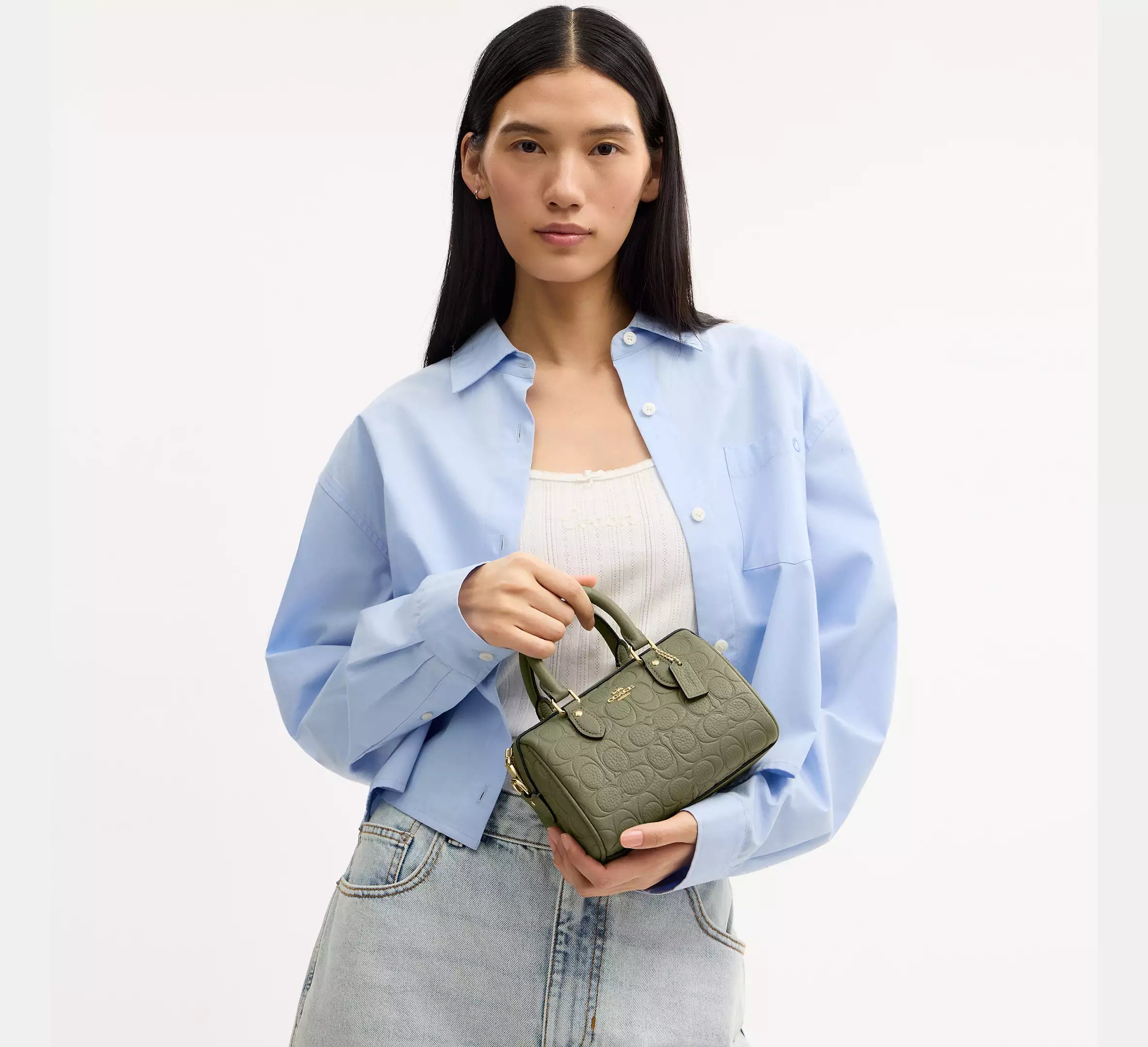 Coach Mini Rowan Crossbody Bag In Signature Leather - Gold/Pistachio