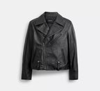 Coach Shrunken Leather Biker Jacket  -  Black