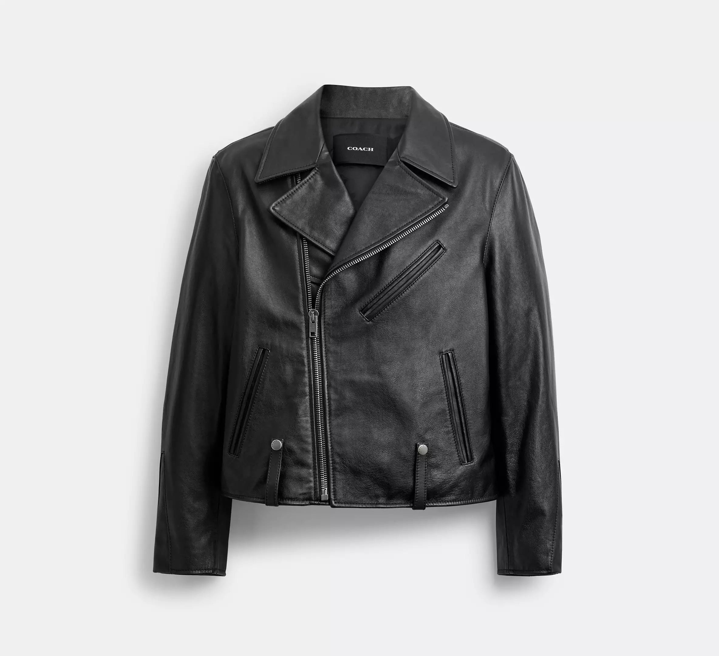 Coach Shrunken Leather Biker Jacket  -  Black