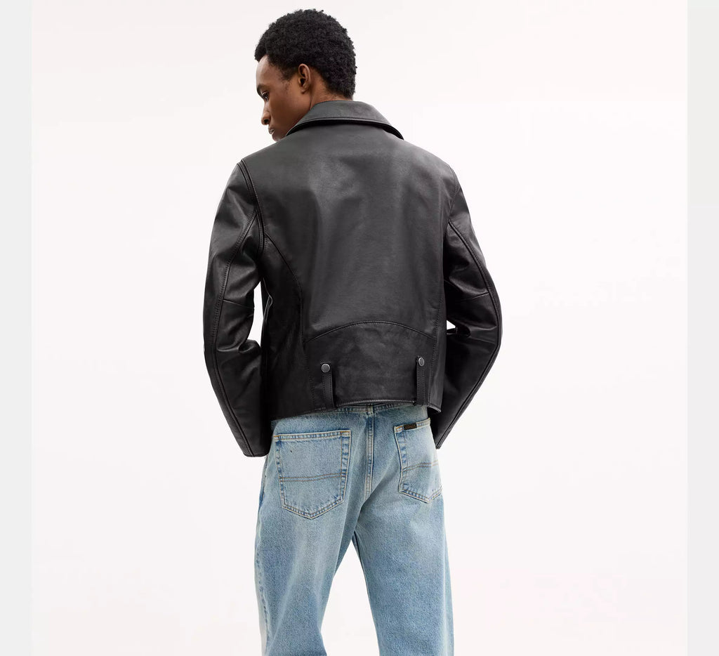 Coach Shrunken Leather Biker Jacket  -  Black