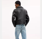 Coach Shrunken Leather Biker Jacket  -  Black
