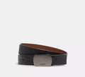 Coach Plaque Buckle Cut-To-Size Reversible Belt, 38 Mm  -  Gunmetal/Black/Dark Saddle