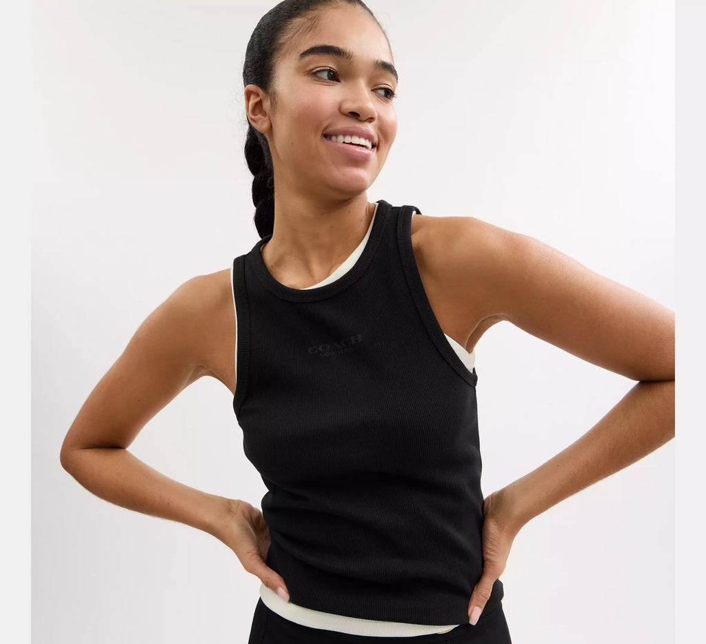 Coach New York Ribbed Tank Top  -  Black
