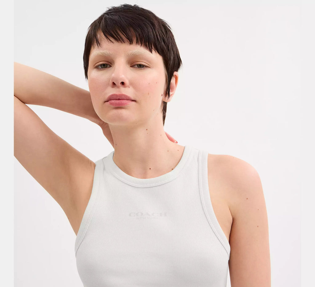 Coach New York Ribbed Tank Top  -  White