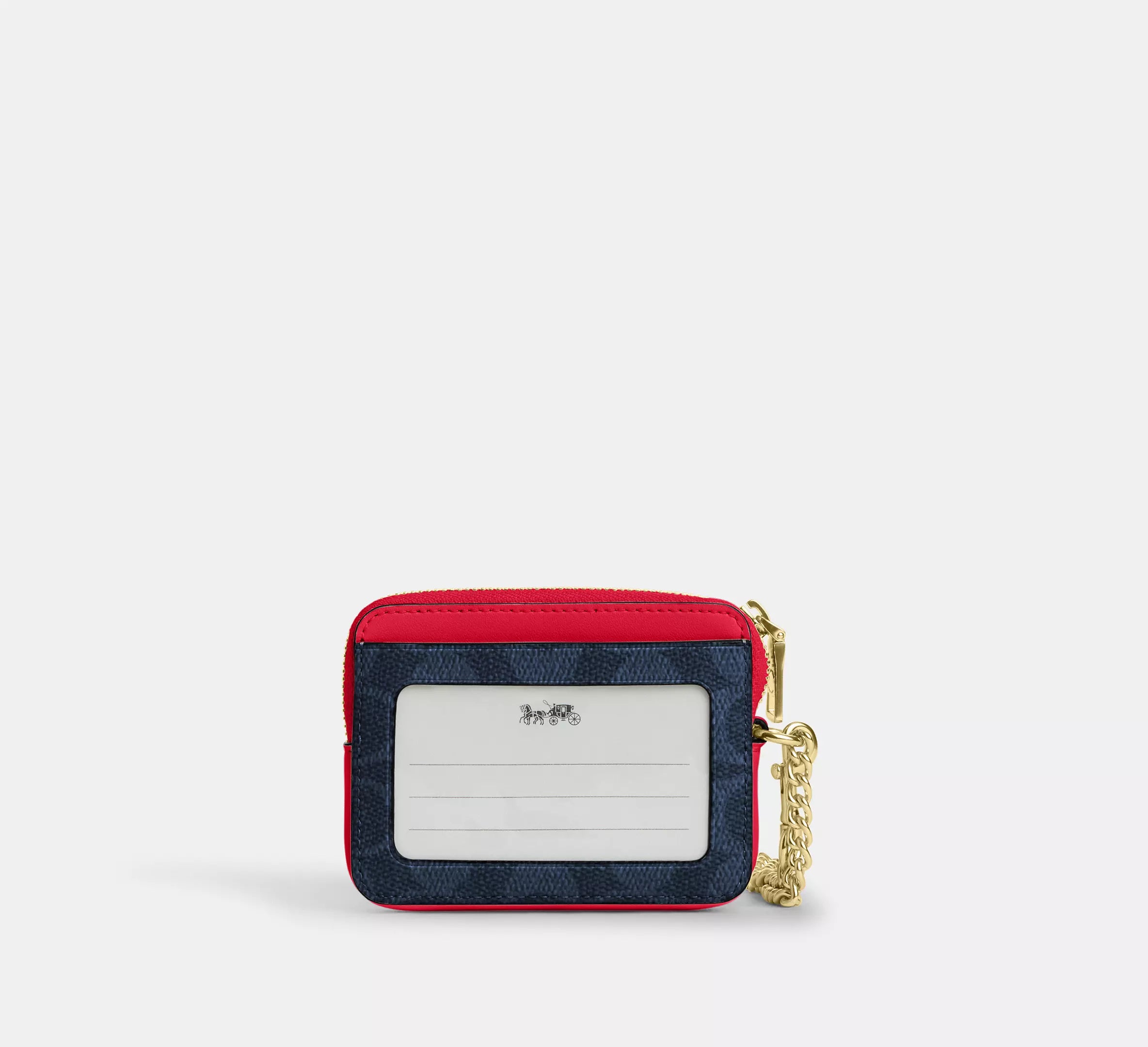 Coach Zip Card Case In Signature - Gold/Den Gold/Bold Red