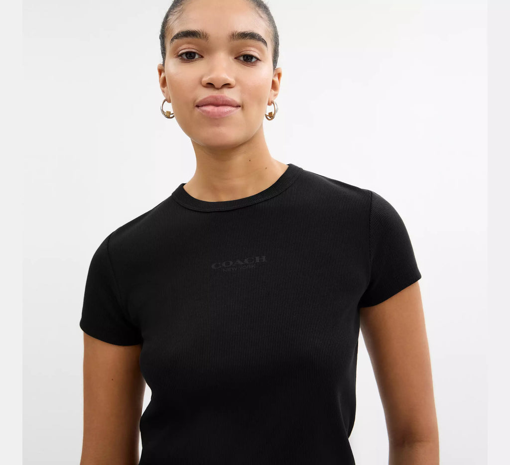 Coach New York Ribbed T-Shirt  -  Black