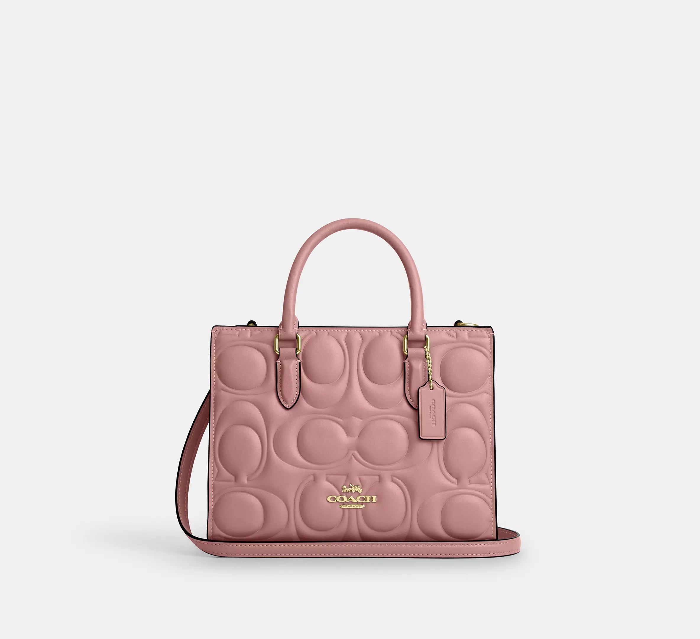 Coach Maggie Small Tote Bag In Signature Leather  -  Gold/Pink Petal
