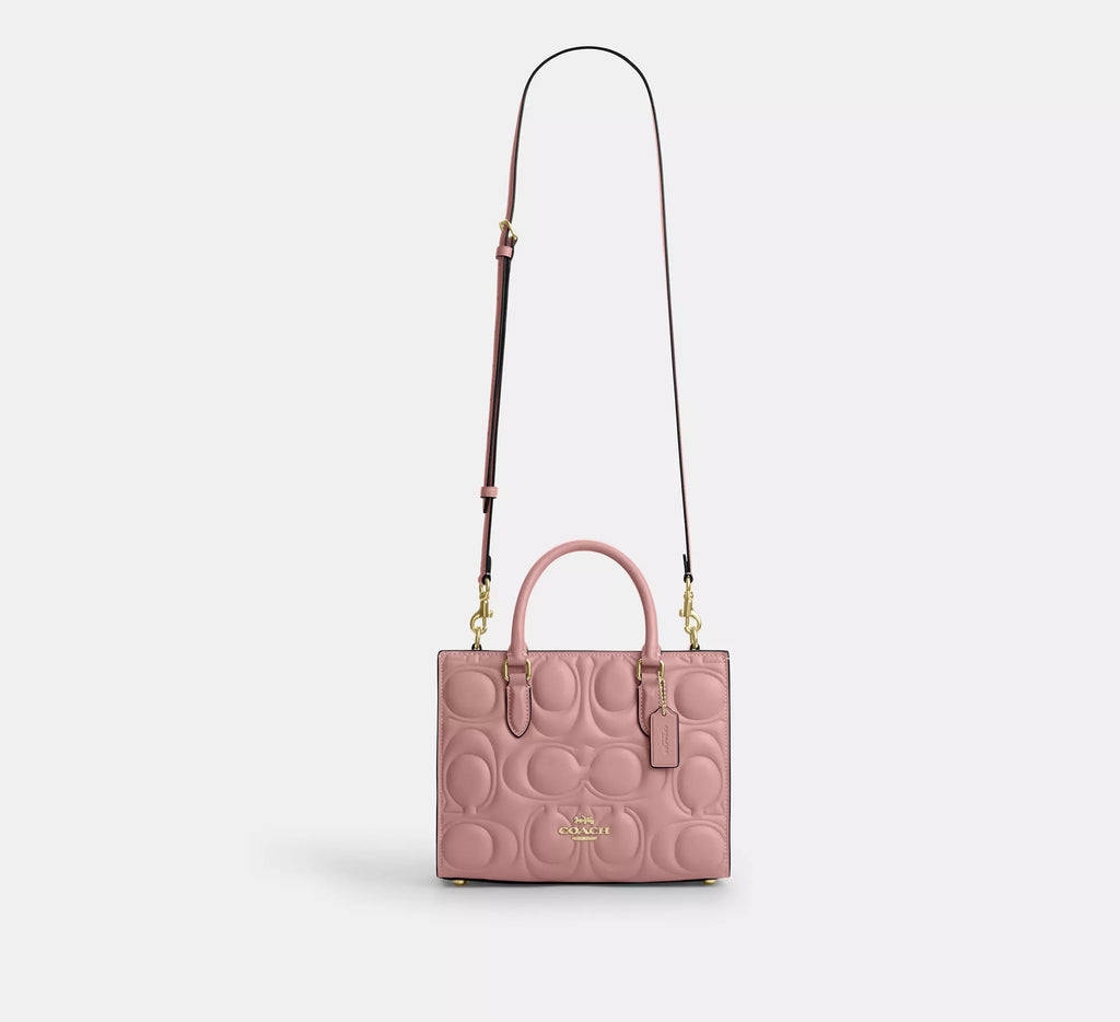 Coach Maggie Small Tote Bag In Signature Leather  -  Gold/Pink Petal