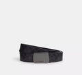 Coach Plaque Buckle Cut-To-Size Reversible Belt, 38 Mm  -  Gunmetal/Charcoal/Black