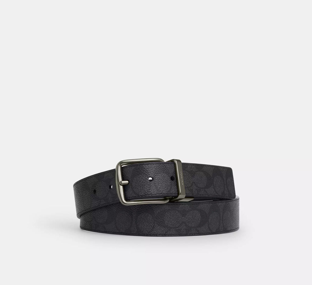 Coach Harness Buckle Cut-To-Size Reversible Belt, 38 Mm  -  Gunmetal/Charcoal/Black
