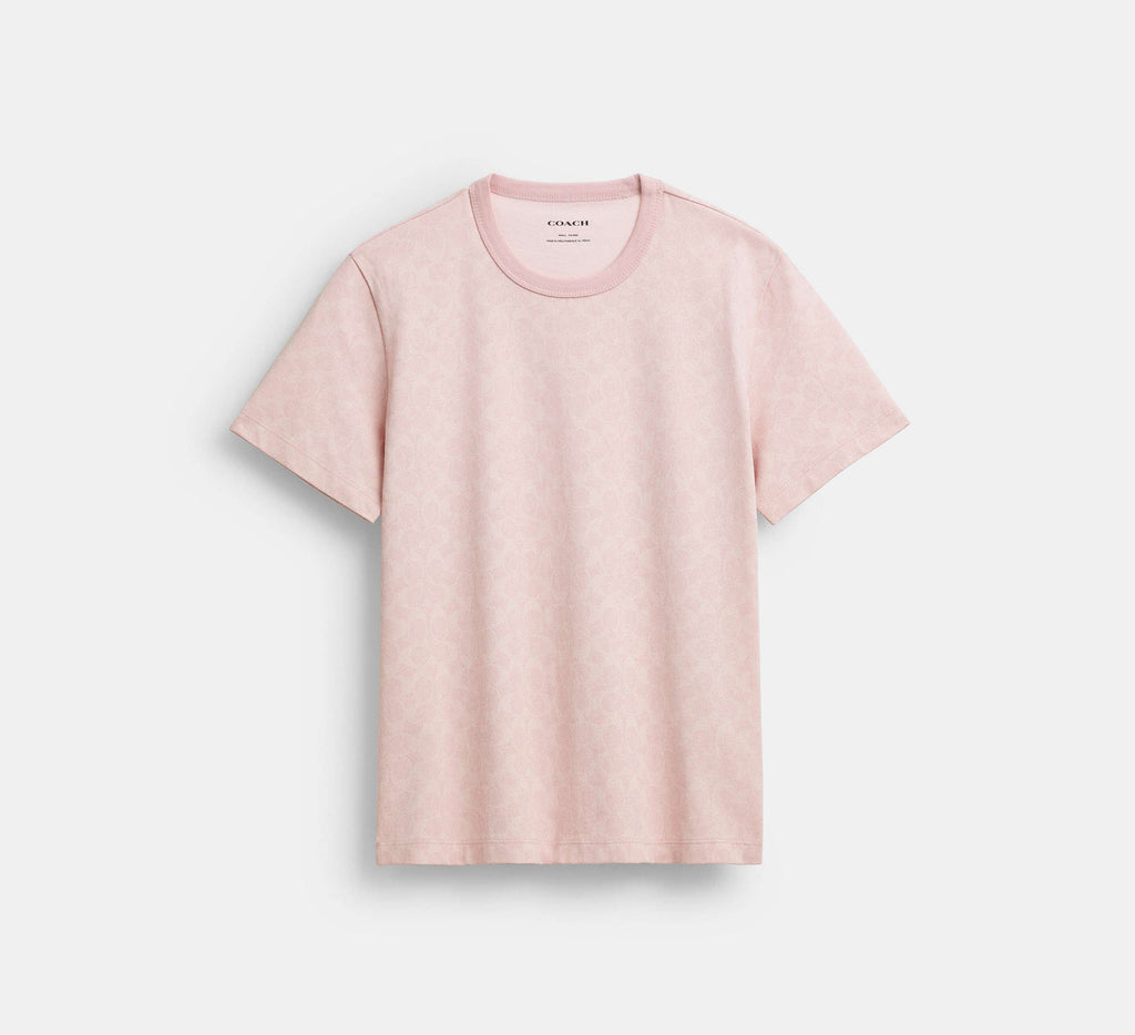 Coach All Over Signature T-Shirt In Organic Cotton  -  Pink Multi