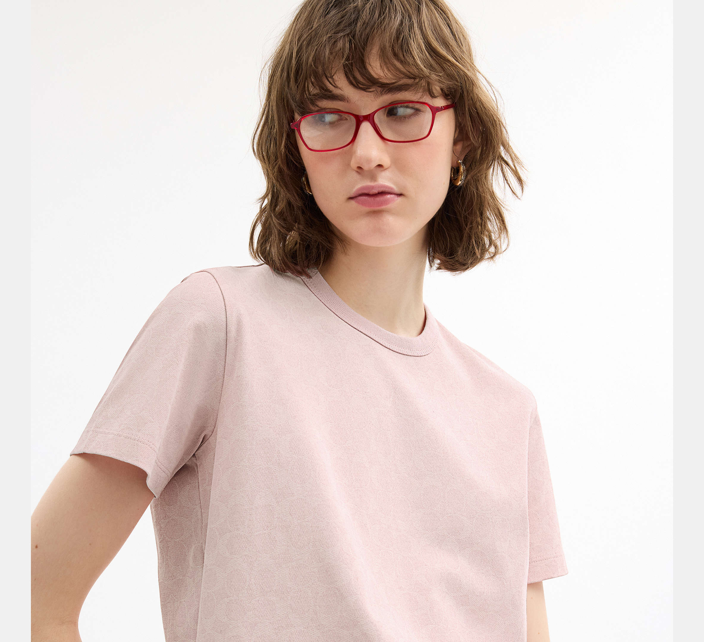 Coach All Over Signature T-Shirt In Organic Cotton  -  Pink Multi