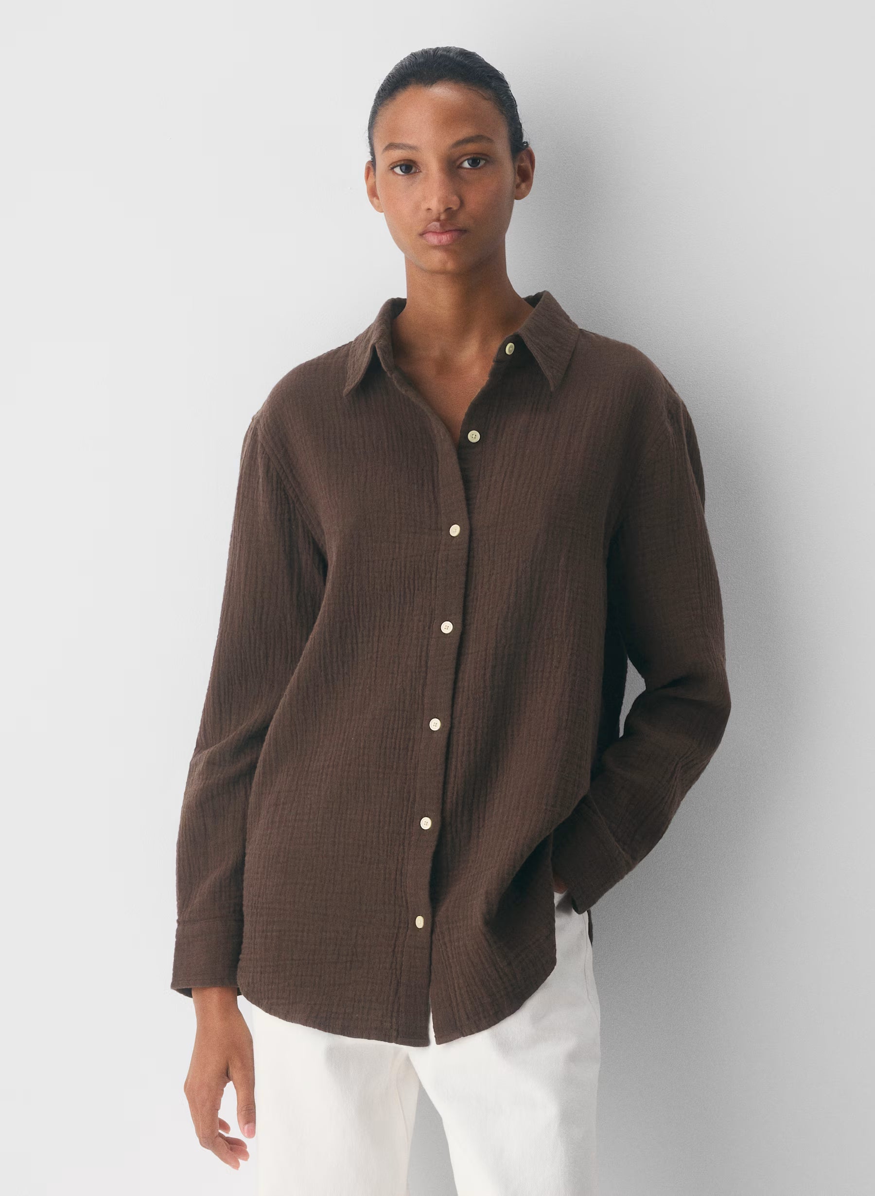 Aritzia AirPlush Cotton™ Sail Shirt -  Rich Mocha Brown