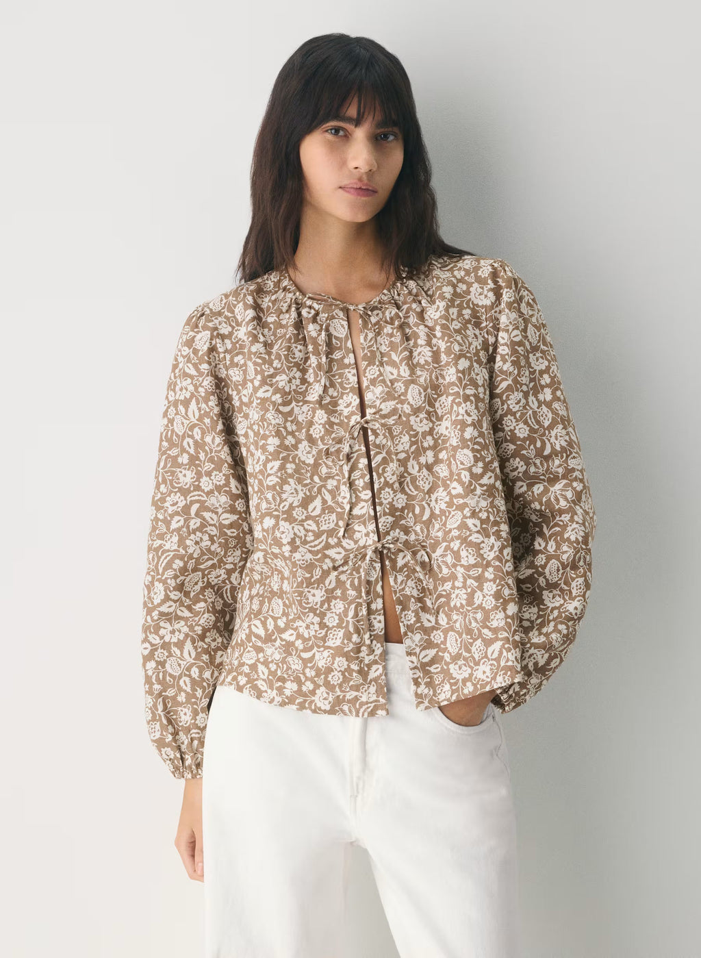 Aritzia Tybee Linen Blouse-Folio Brown /lt birc