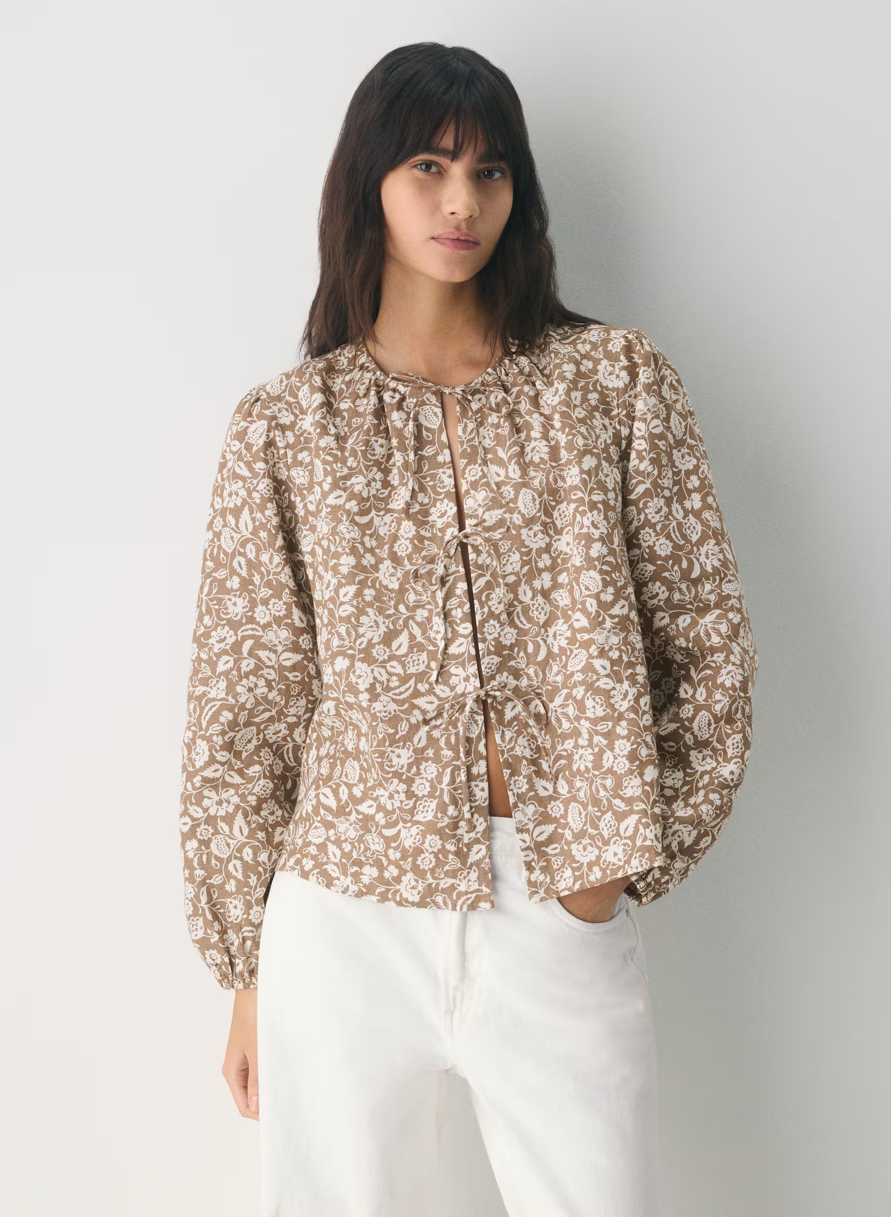 Aritzia Tybee Linen Blouse-Folio Brown /lt birc