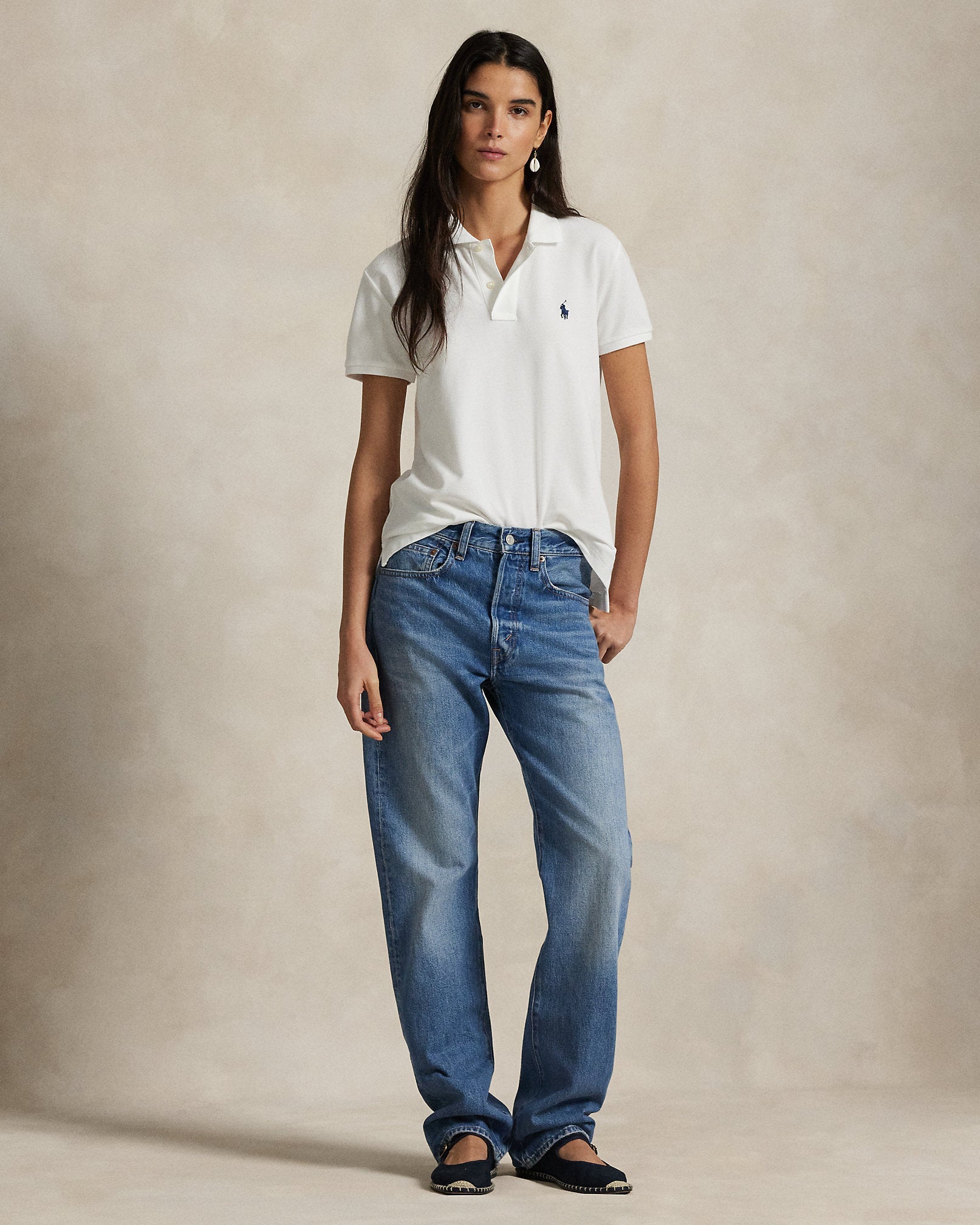 Ralph Lauren Women The Iconic Classic Fit Mesh Polo Shirt-White