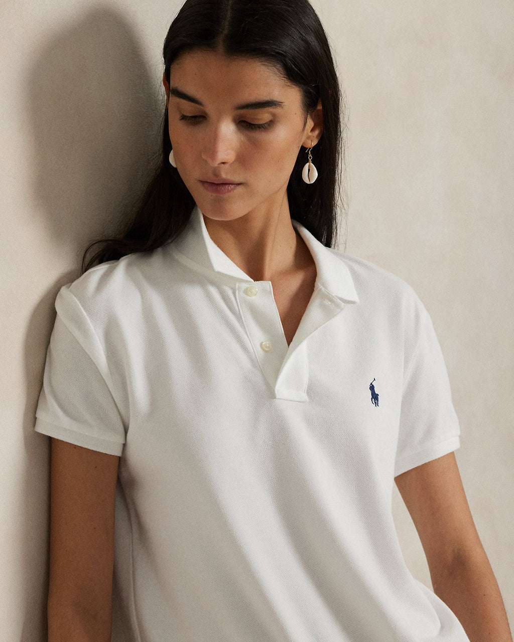 Ralph Lauren Women The Iconic Classic Fit Mesh Polo Shirt-White